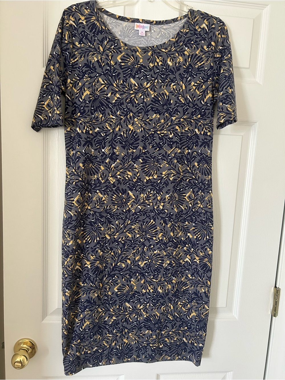 LuLaRoe Navy and Gold Floral Midi Dress